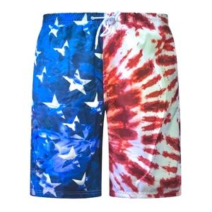 USA flag, US Surf Club,Oahu Hawaii American flag tie dye swim trunks